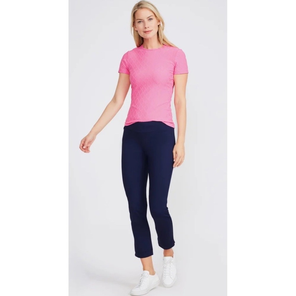 NWT J.McLaughlin Newport Capri Pants S Small Navy Radio Waves Jacquard Textured